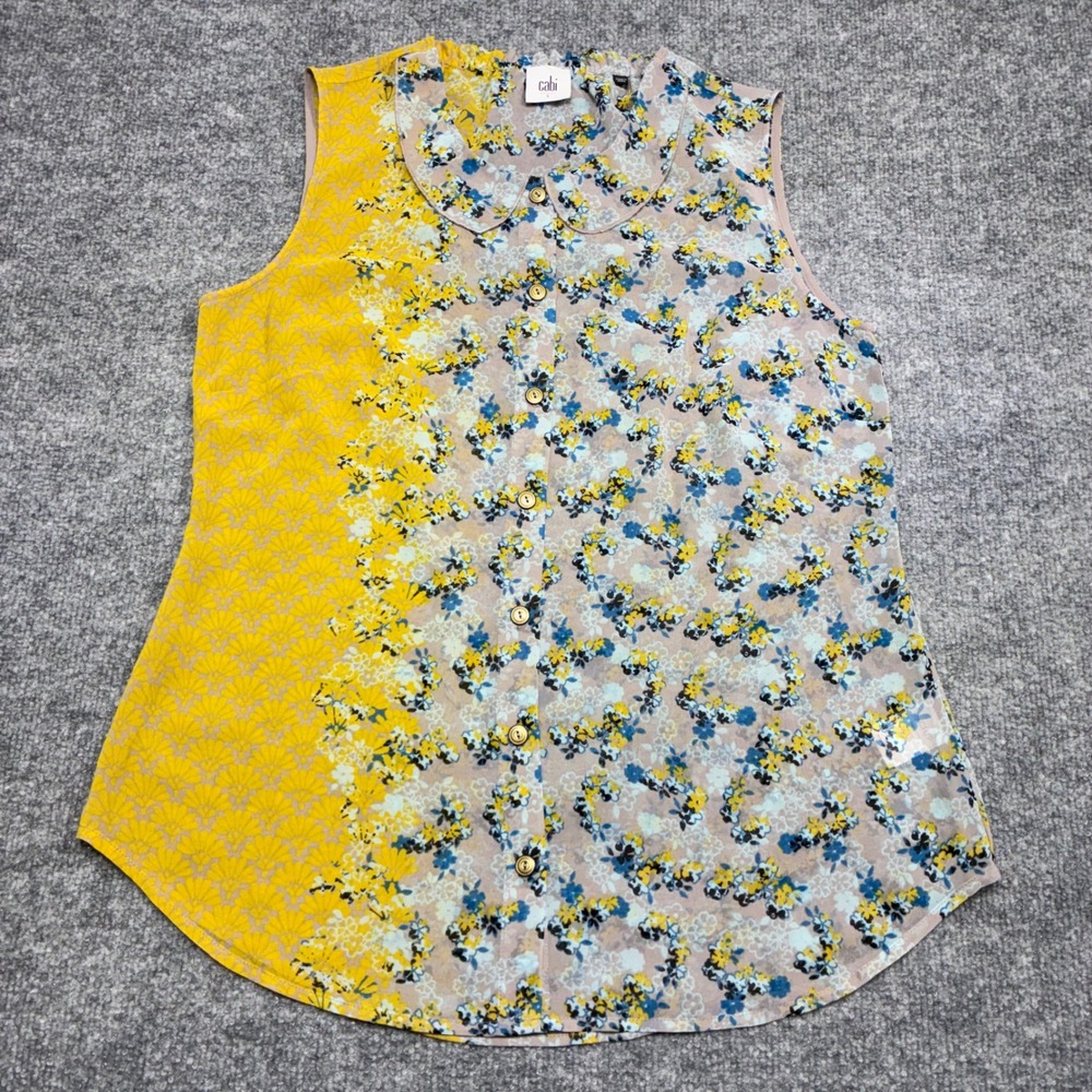 Cabi Women Floral Print Multicolor Sleeveless Collared Blouse Button Up Top Sz.S
